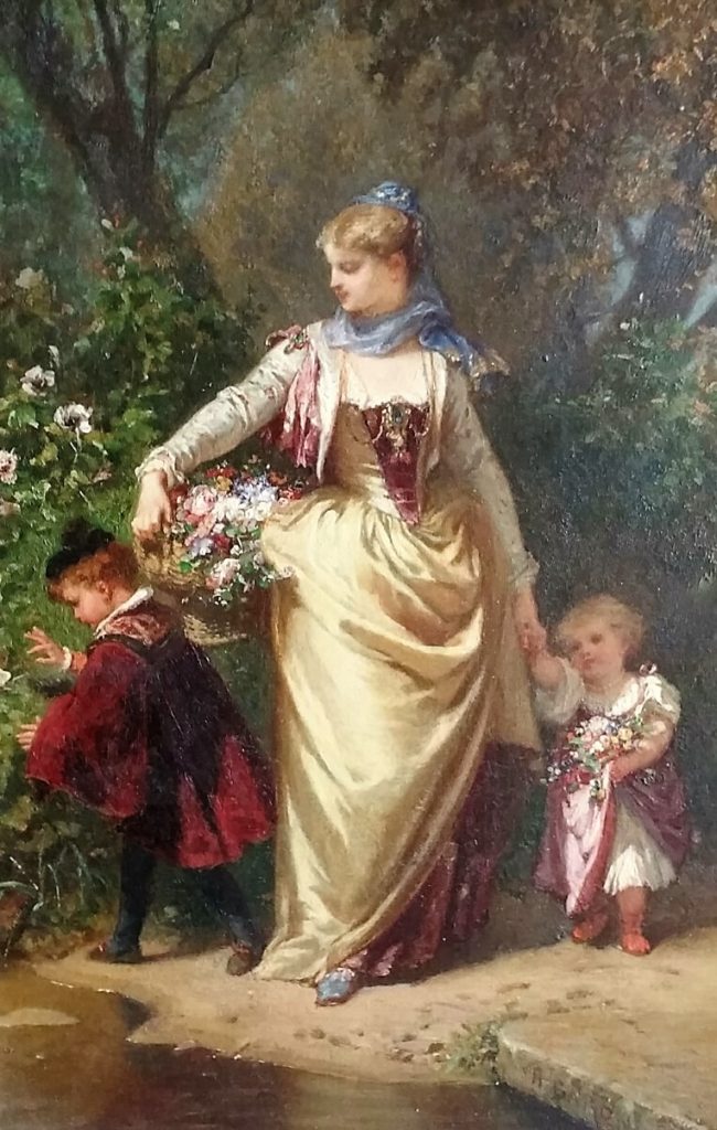 painting of young woman with two children by Fr. Henry Charles Baron. Oil on board.